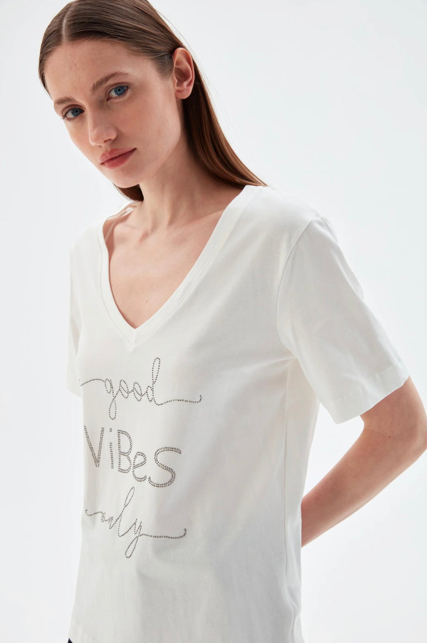 V-Neck T-Shirt with Slogan