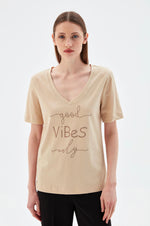 Load image into Gallery viewer, V-Neck T-Shirt with Slogan
