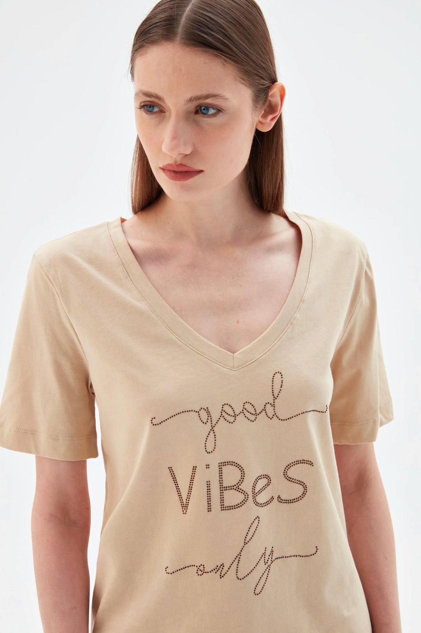 V-Neck T-Shirt with Slogan