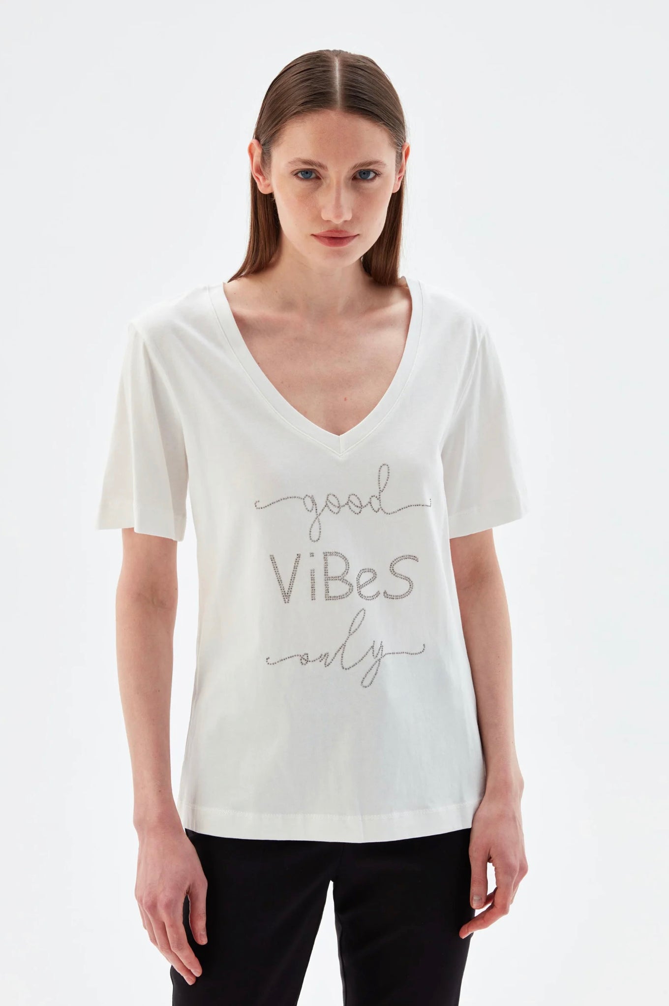 V-Neck T-Shirt with Slogan