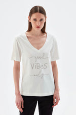 Load image into Gallery viewer, V-Neck T-Shirt with Slogan
