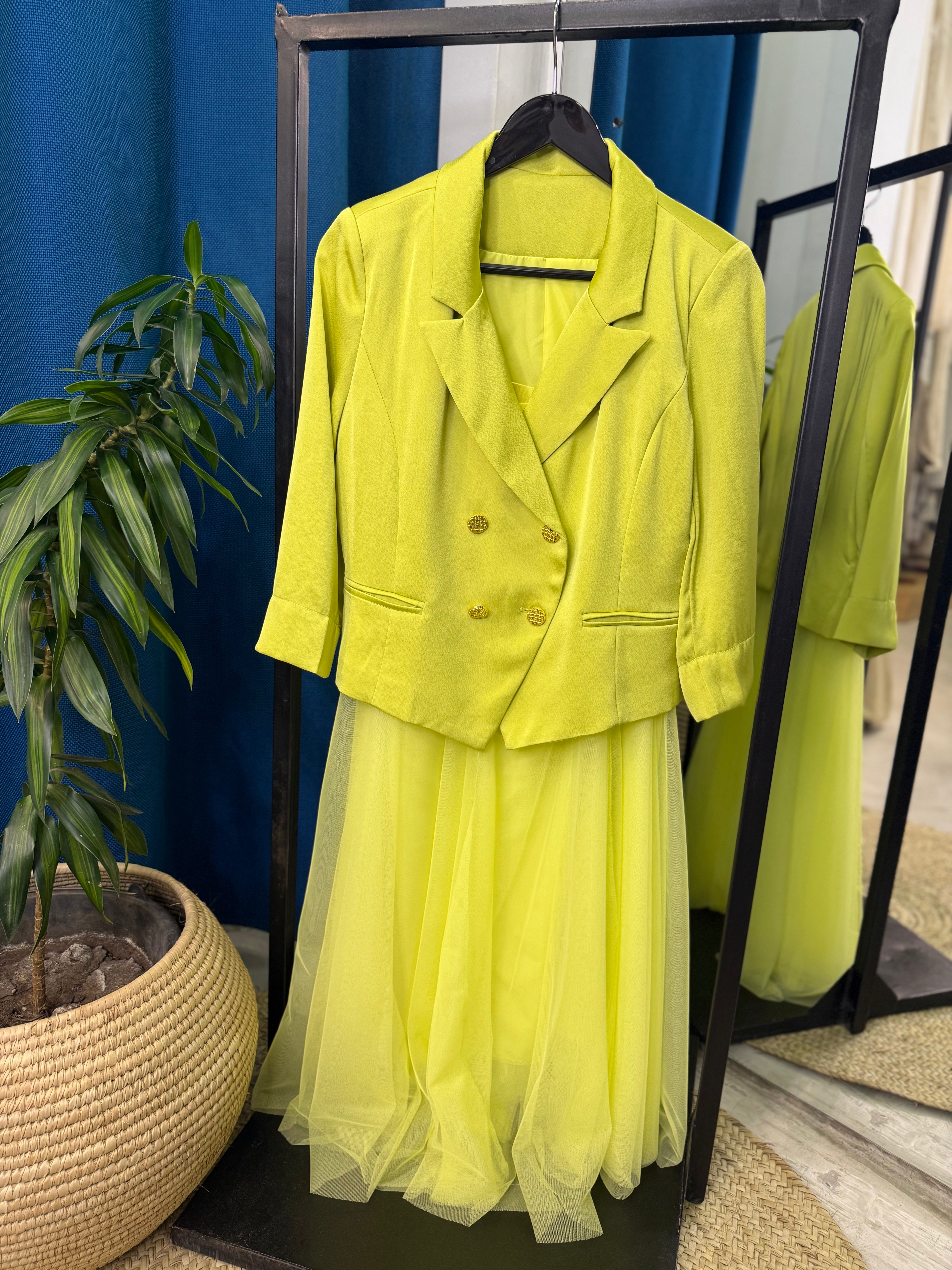 Set Of Satin Blazer & Skirt