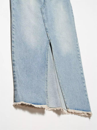 Faded Denim Skirt with Slit