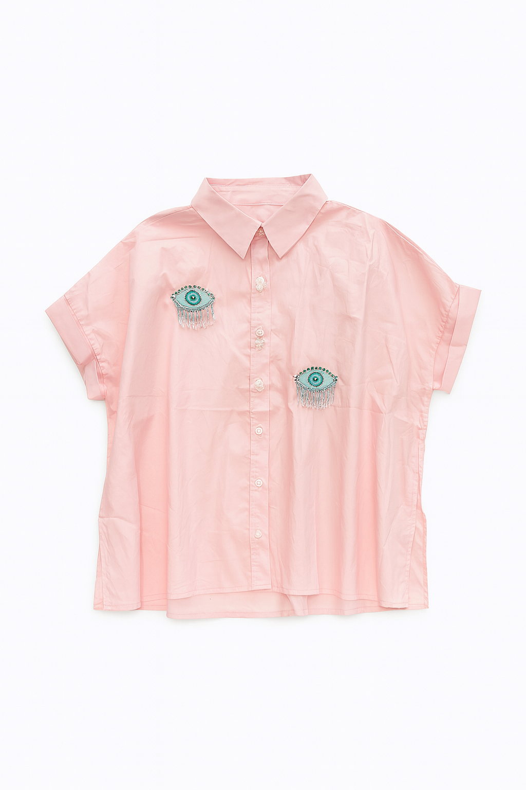 Oversized Shirt with Rhinestones Eyes