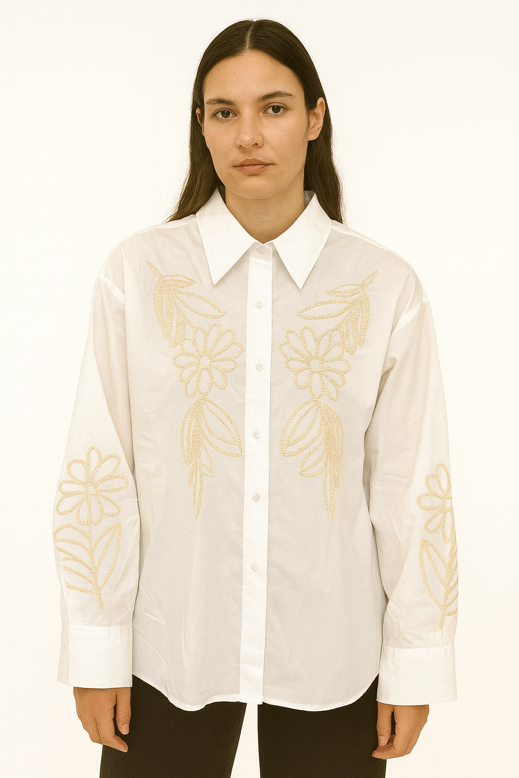 Long Sleeve Shirt with Floral Embroidery