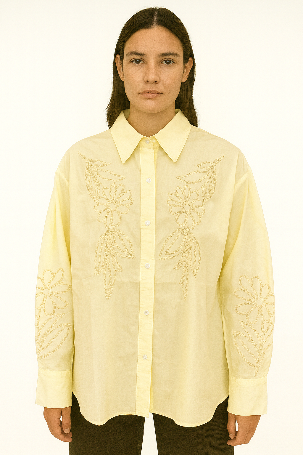 Long Sleeve Shirt with Floral Embroidery