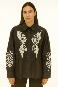 Long Sleeve Shirt with Floral Embroidery