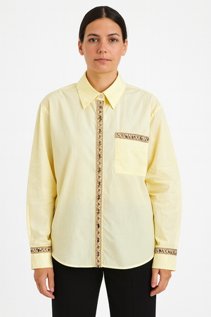 Long Sleeve Shirt with Embroidered Trim