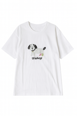 Embroidered Dog Oversized T-Shirt