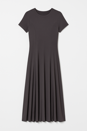 Flared Ribbed Midi Dress