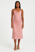 Satin Midi Dress with Rhinestone