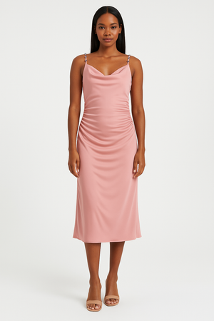 Satin Midi Dress with Rhinestone