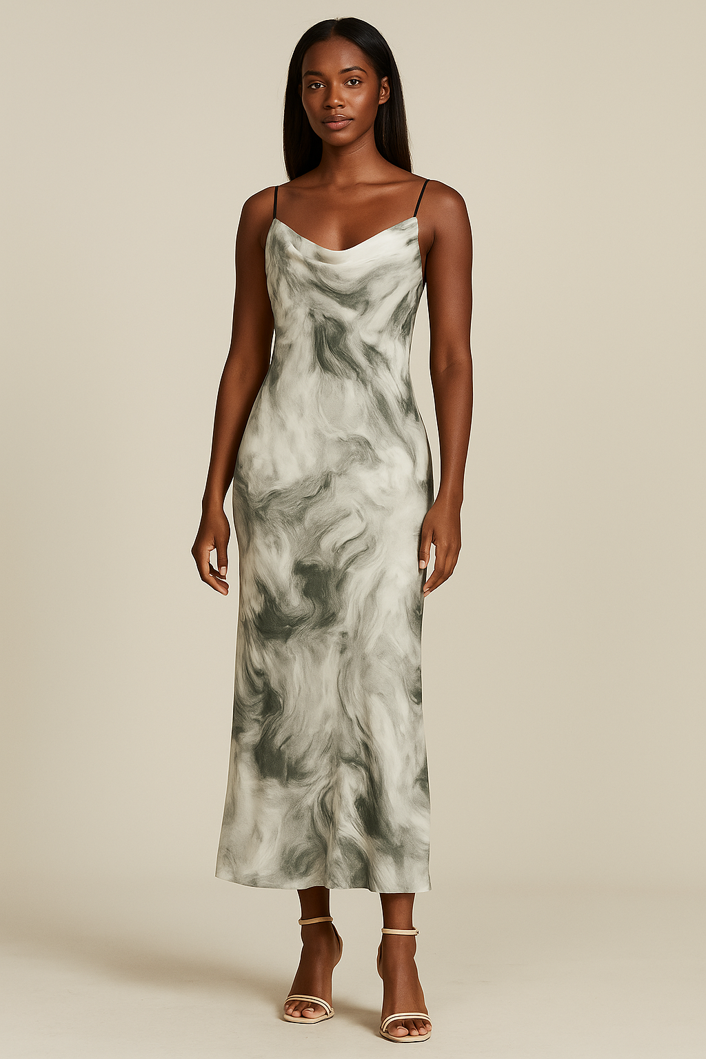 Tie-Dye Midi Satin Dress