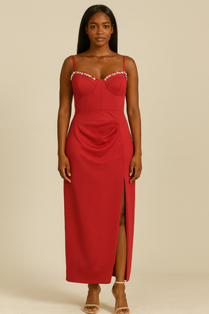 Midi Dress with Rhinestone