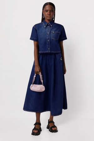 Denim Set Of Crop Top & Skirt