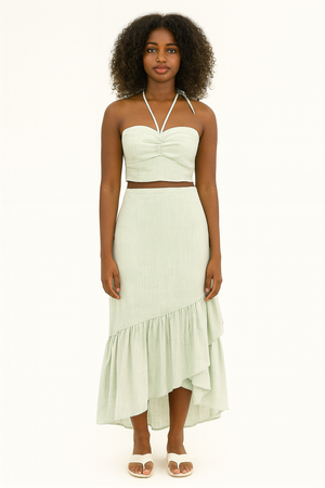 Set of Linen Blend Crop Top & Skirt