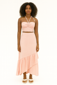 Set of Linen Blend Crop Top & Skirt
