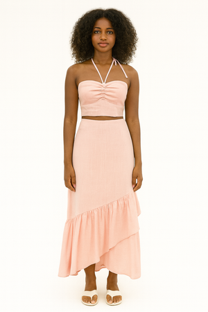 Set of Linen Blend Crop Top & Skirt