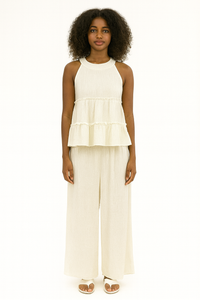 Set of Linen Blend Crop Top & Trouser