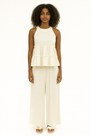Set of Linen Blend Crop Top & Trouser