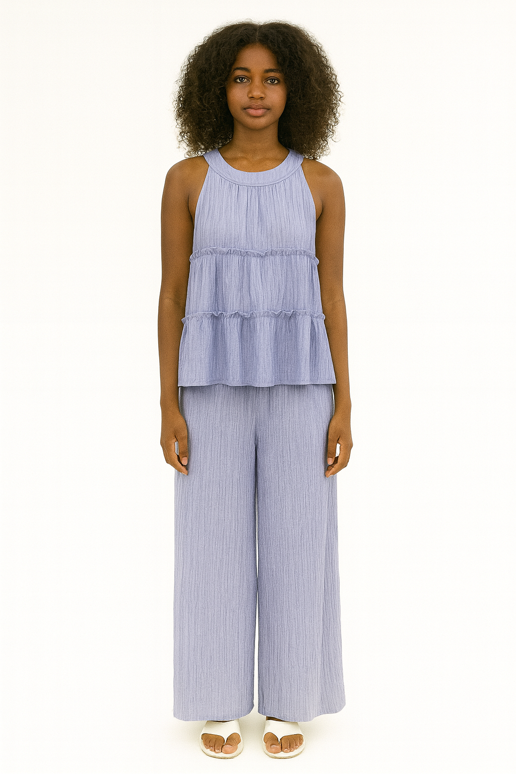 Set of Linen Blend Crop Top & Trouser