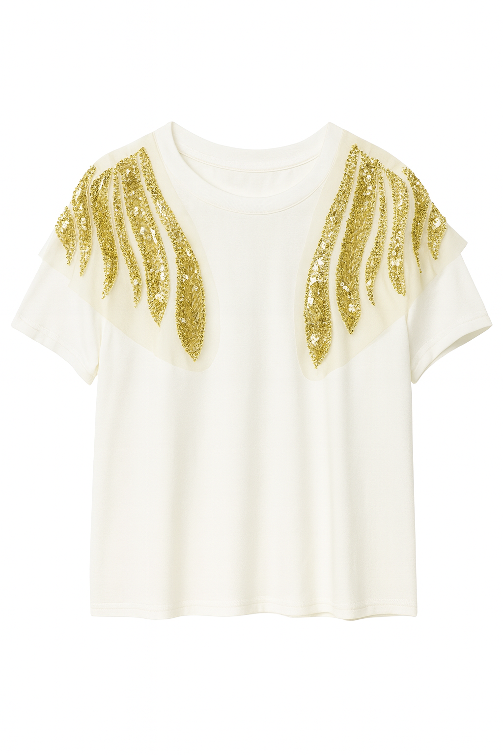 T-Shirt with Rhinestones on the Shoulders