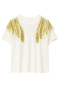 T-Shirt with Rhinestones on the Shoulders