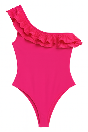 Asymmetric  Bodysuit With Ruffled Neck