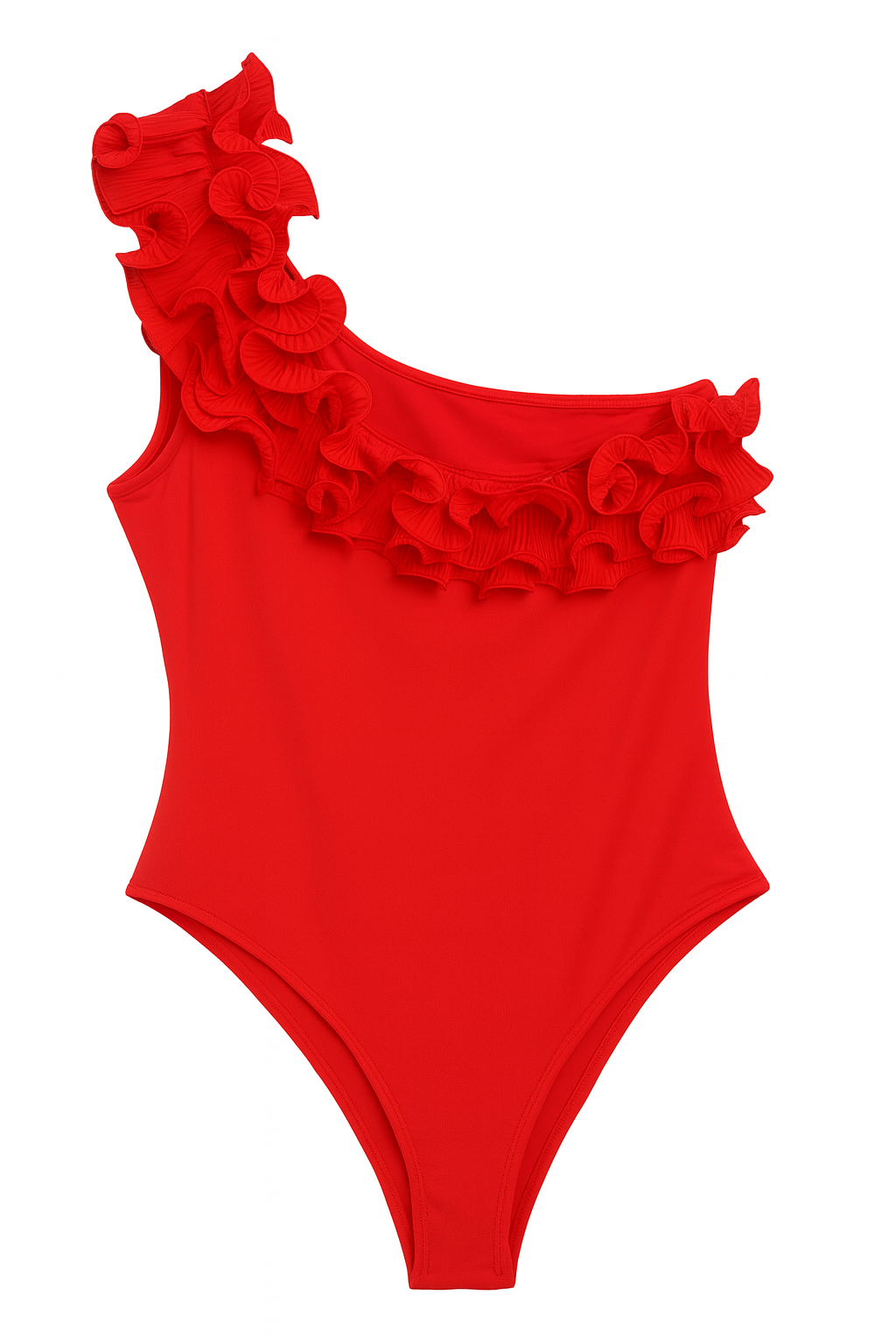 Asymmetric  Bodysuit With Ruffled Neck