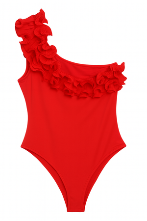 Asymmetric  Bodysuit With Ruffled Neck