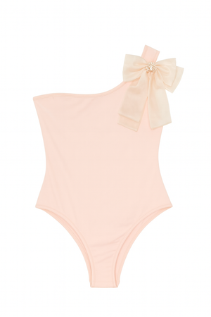 Asymmetric  Bodysuit With Satin Bow