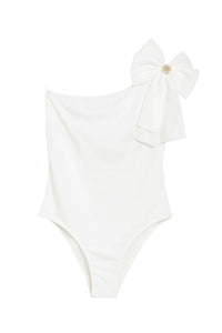 Asymmetric  Bodysuit With Satin Bow