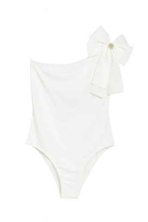 Asymmetric  Bodysuit With Satin Bow