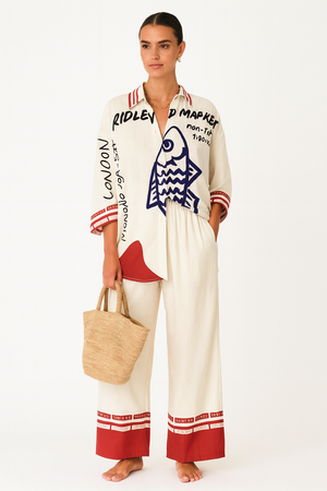 Fish Print Satin Set of Shirt and Trouser