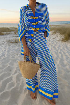 Fish Print Satin Set of Shirt and Trouser