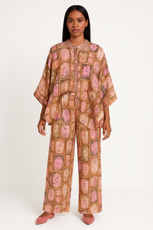 Satin Set Of Flowy Shirt & Trouser