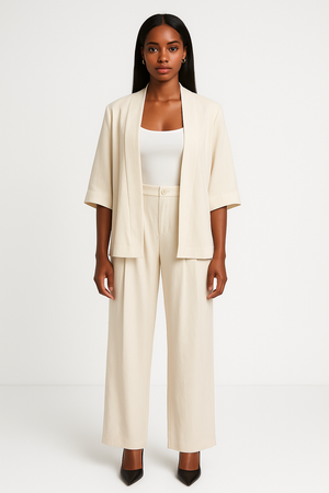 Linen Blend Of Cardigan & Trouser