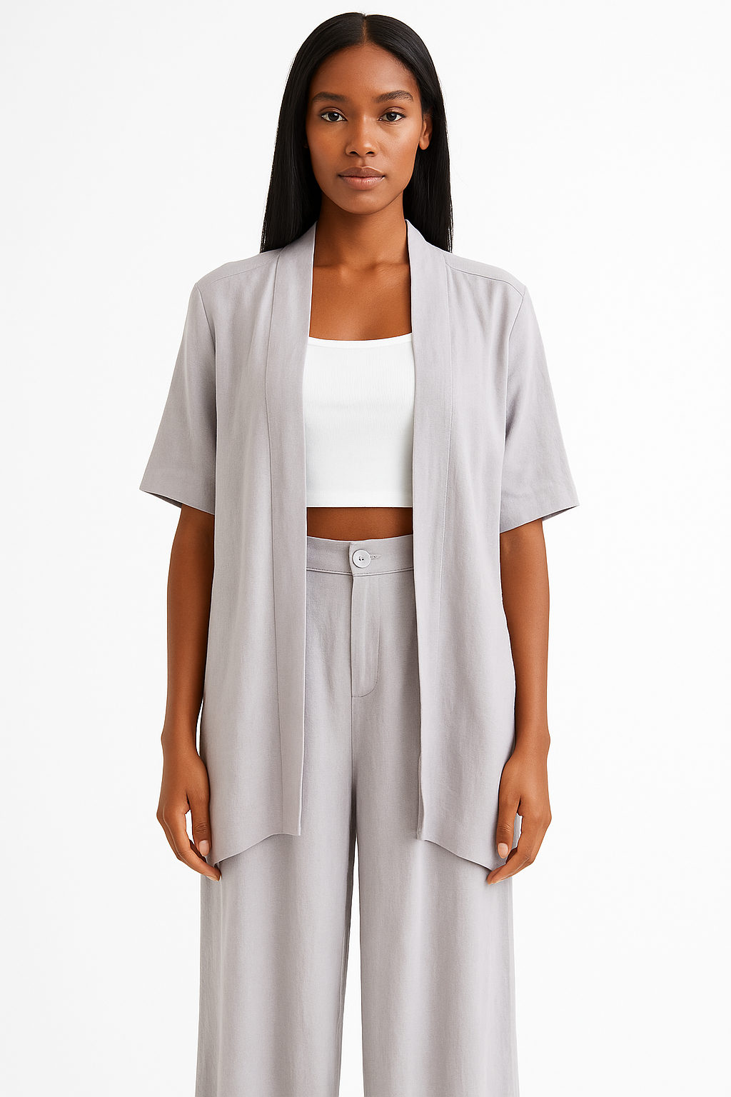 Linen Blend Of Cardigan & Trouser