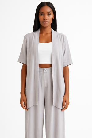 Linen Blend Of Cardigan & Trouser