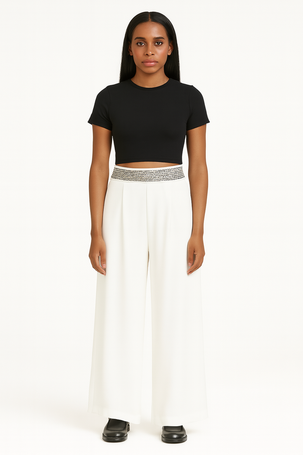 Loose Fit Trousers With Rhinestones