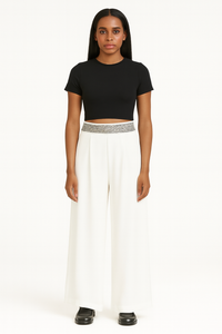 Loose Fit Trousers With Rhinestones