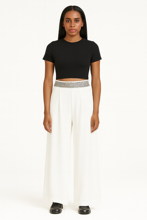 Loose Fit Trousers With Rhinestones