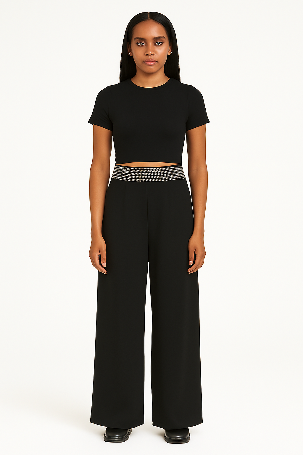 Loose Fit Trousers With Rhinestones