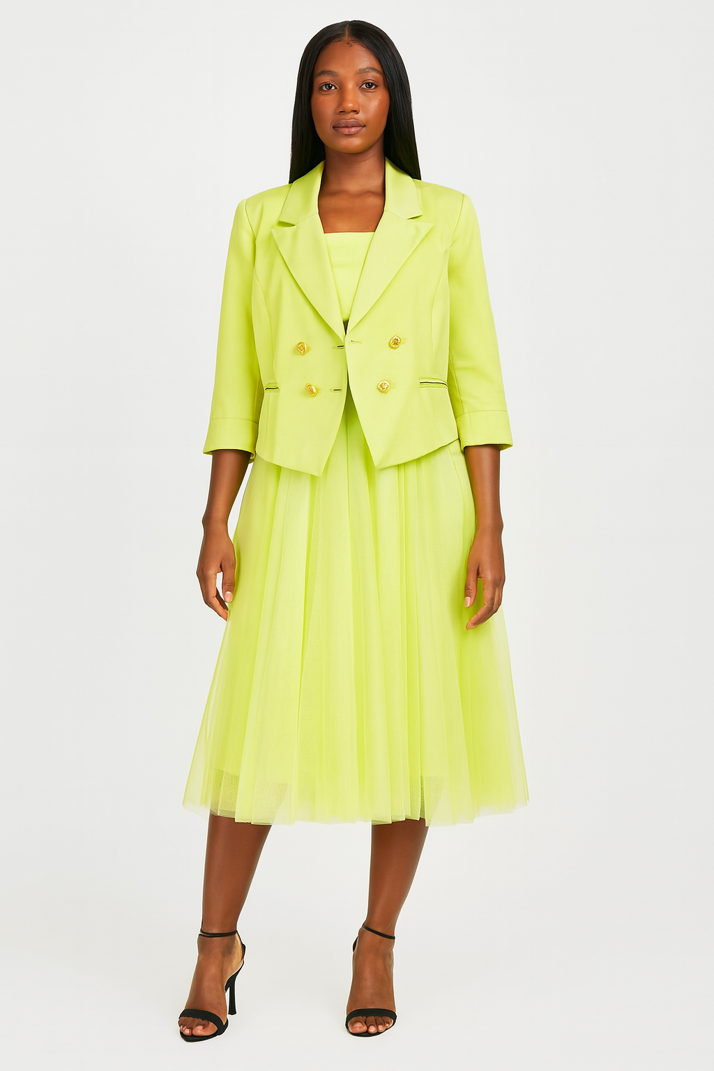 Set Of Satin Blazer & Skirt
