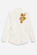 Double-Breasted Blazer with Flower Rhinestones