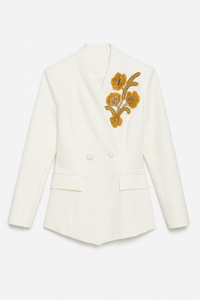 Double-Breasted Blazer with Flower Rhinestones