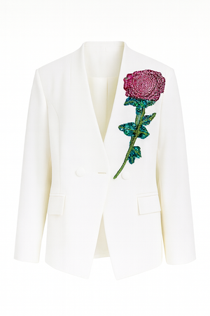 Double-Breasted Blazer with Flower Stones