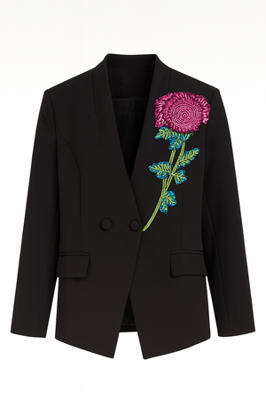 Double-Breasted Blazer with Flower Stones