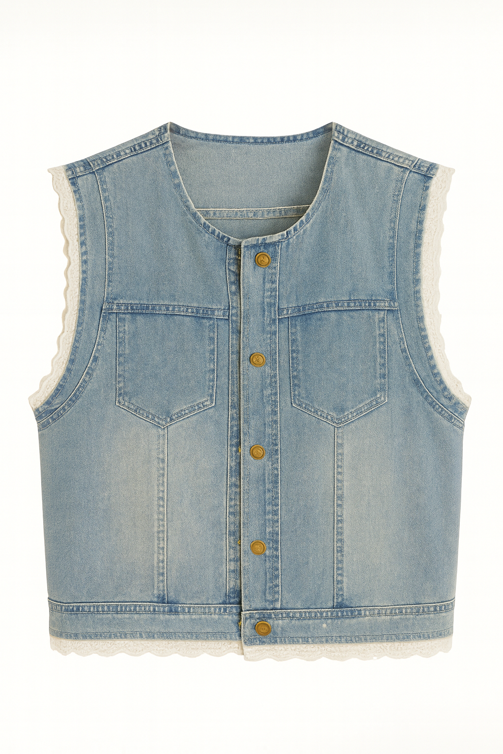 Denim WaistCoat with Lace Trim
