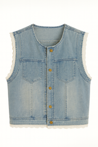 Denim WaistCoat with Lace Trim